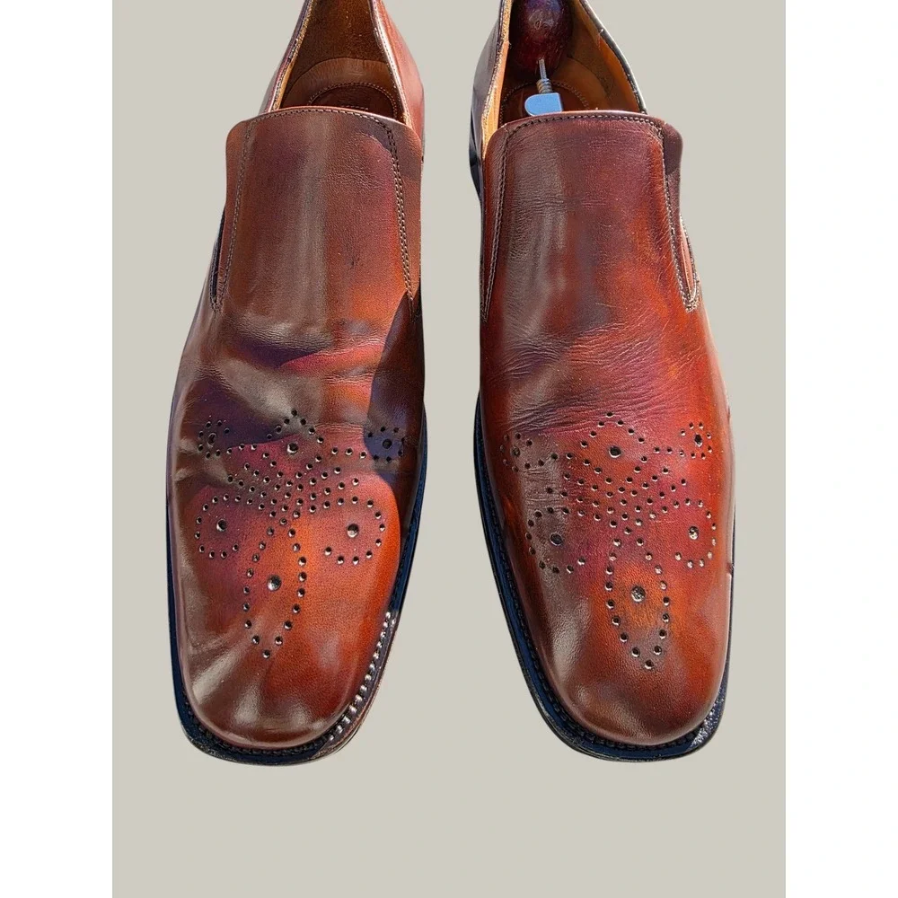 Johnston & Murphy‎ Handcrafted in Italy Mens 10M Brown Medallion Toe Loafers